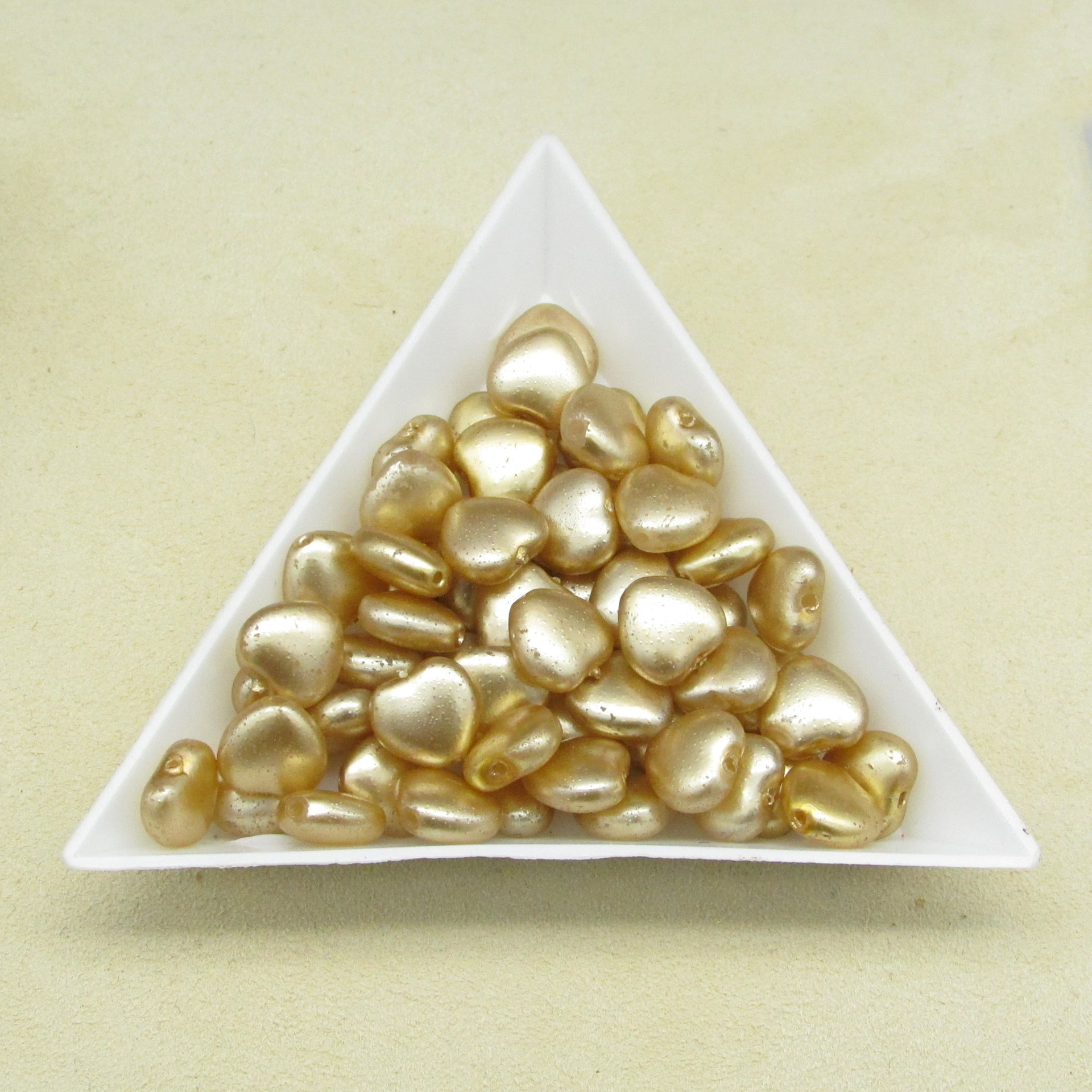 8mm Heart Beads, Opaque Pearlized Czech Glass Spacers