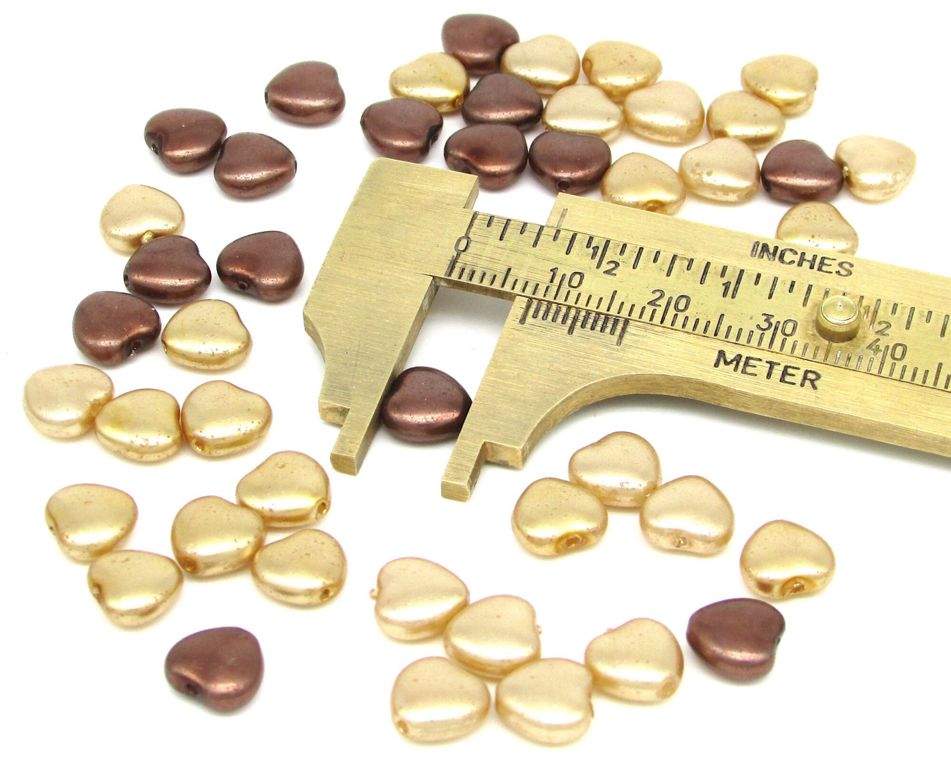 8mm Heart Beads, Opaque Pearlized Czech Glass Spacers