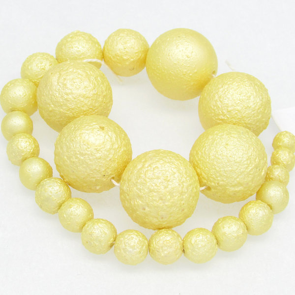 Vintage Glass Pearls, Yellow Textured Rounds
