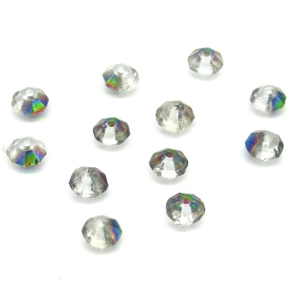 Vintage 6mm Rondelles, Crystal Vitrail Iridescent Faceted Saucer Beads