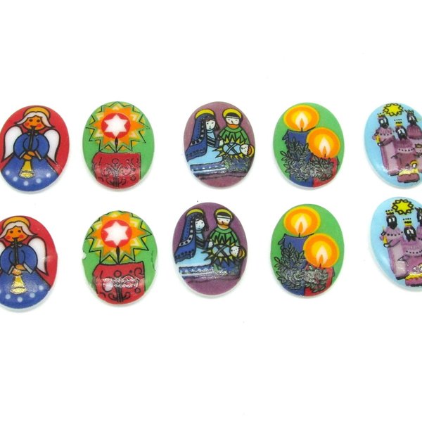 18x13mm Flat Oval Cabochons, Vintage Christmas Limoge